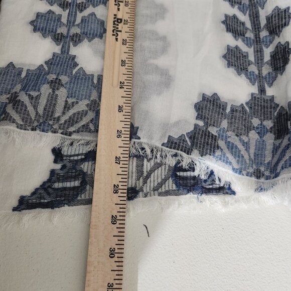 J Jill Poncho Top One Size Floral Embroidered Tassel Tie Neckline White Blue - Picture 8 of 12